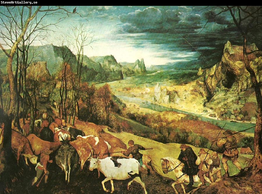 Pieter Bruegel hjorden drives hem ,oktober eller november